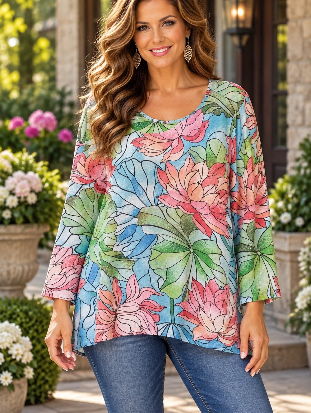 Alfred Dunner Classic 2026 Floral Tunic Top in Blue & Pink Size 1X NWT